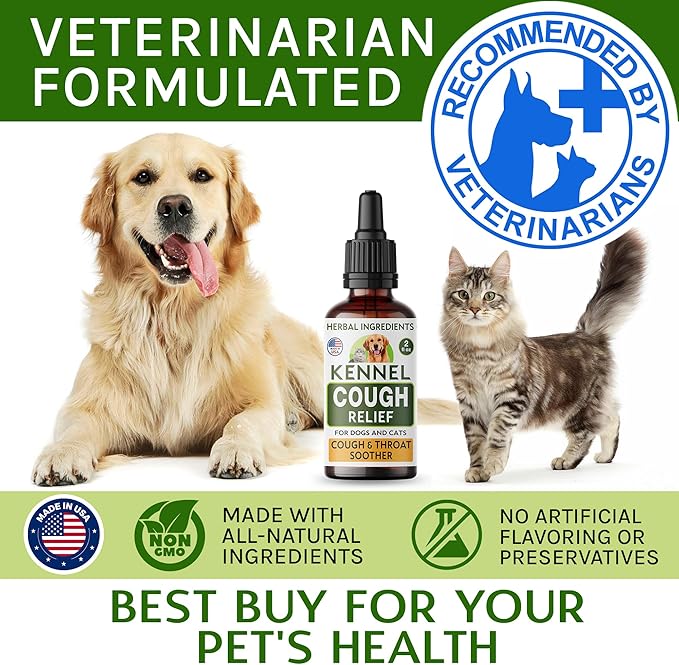 Kennel Cough Herbal Drops for Dogs & Cats - Cough Relief - Throat Soother - Dry and Wet Pet Cough - Made in US - 2 Fl Oz