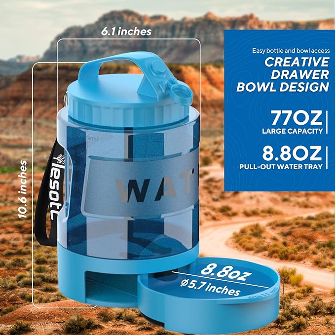 Dog Water Bowl Dispenser 77oz, Large Pet Dog Water Bottle Portable with Pull-Out Travel Water Bowl for Dogs, Portable Water Bowl for Dogs on The Go, Camping Essentials Hiking Traveling Accessories