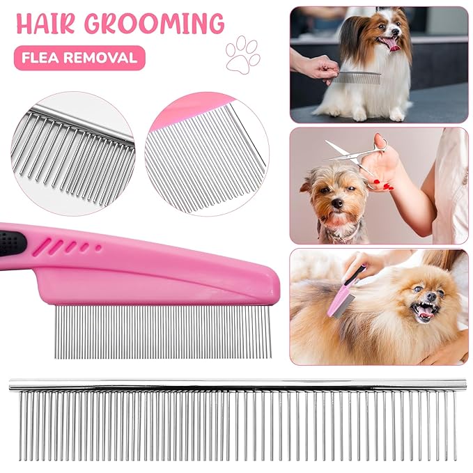 Dog Brush & Grooming Kit – 9-Piece Pet Brush & Deshedding Set for Shedding, Bathing, Trimming & Nail Care | Grooming Tools for Dogs & Cats, Includes Comb, Nail Clipper, Scissors, Slicker Brush (Pink)