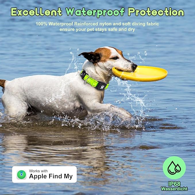GPS Dog Collar Tracker 2-in-1,Reflective Waterproof Adjustable Pet Collar,iOS-Only,Ideal for Dog Tracking pet Tracker,for Small to Large Dogs,Real-Time Tracking,No Monthly Fees(Green,Large)