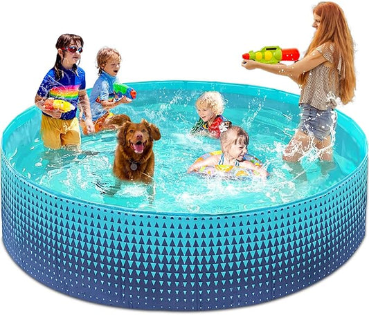 Jasonwell Foldable Dog Kiddie Pool - Hard Plastic Kids Paddling Pool Toddler Baby Swimming Pools for Backyard Collapsible Whelping Box Pet Doggie Cats Wading Pools Bathtub for Puppy Large Dogs 97In