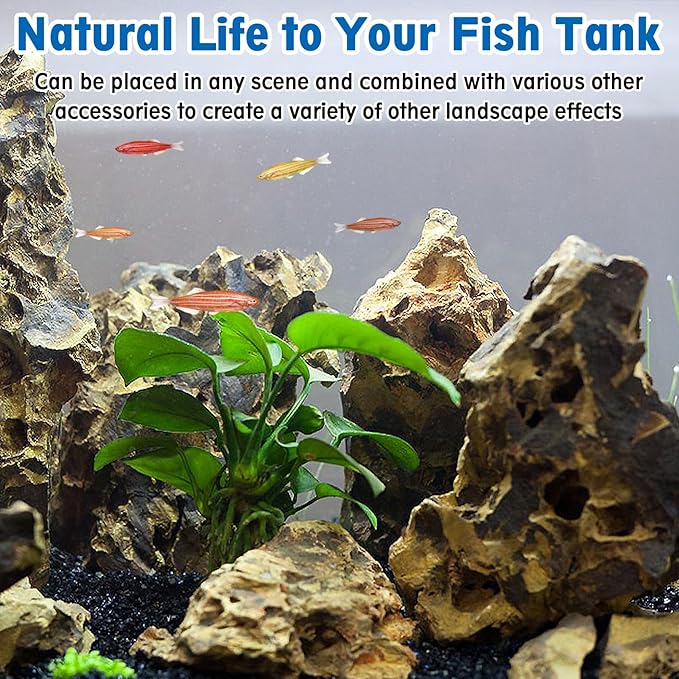 Hamiledyi 4 PCS Natural Aquarium Rocks 6" to 9" Dragon Stone Aquarium Decor Rocks Aquascape Rocks Landscaping Model for Fish Tank Terrariums Vivariums