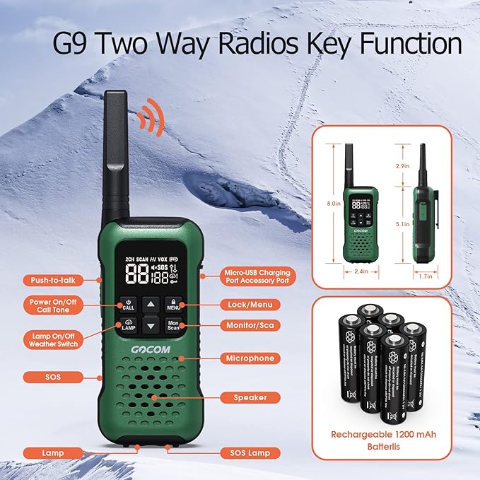 G9 IP67 Waterproof Two Way Radios, 2 Way radios Outdoor Adventure NOAA Weather Alert & SOS Emergency Lamp Adult Walkie Talkies Long Range Rechargeable (G9 - Suitcase 4 Pack)