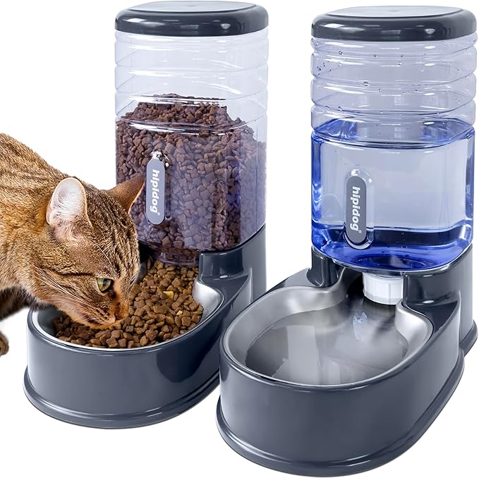 Stainless Steel Automatic Pet Feeder for Small&Medium Pets Automatic Food Feeder and Waterer Stainless Steel Bowls Set 3.8 L, Travel Supply Feeder and Water Dispenser for Dogs Cats Pets Animals