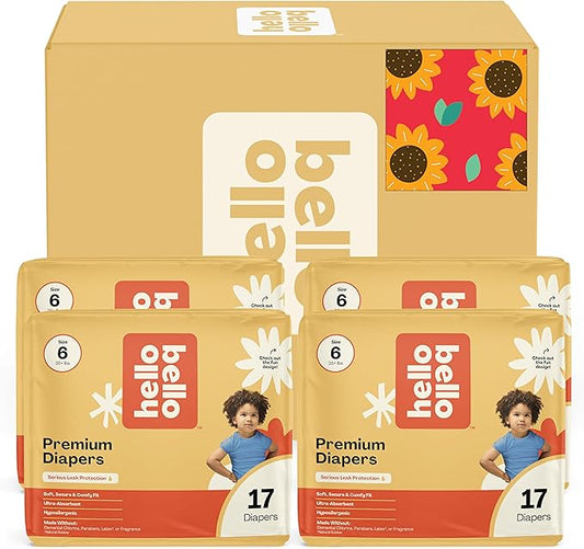 Hello Bello Diapers, Size 6 (35 lbs) Flower Child, 68 Count Value Pack of Premium Disposable Baby Diapers, Hypoallergenic with Soft, Cloth-Like Feel