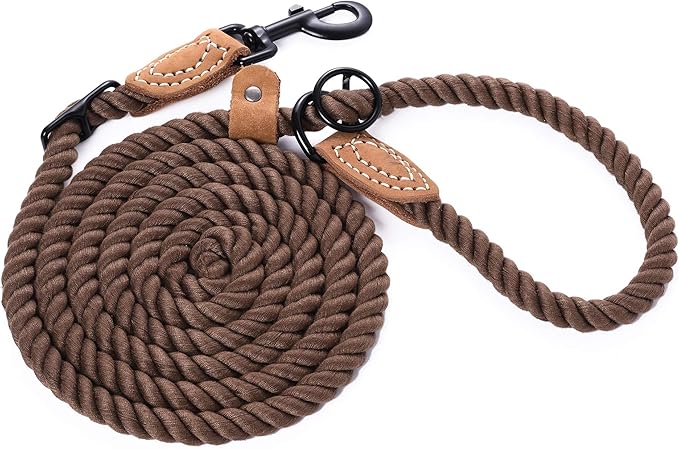 Mile High Life Hands Free Dog Leash, Crossbody Waist Leash with Genuine Leather Connection, Multifunctional Adjustable Slip Lead for Dog Walking Running (Dark Brown, 8FT)