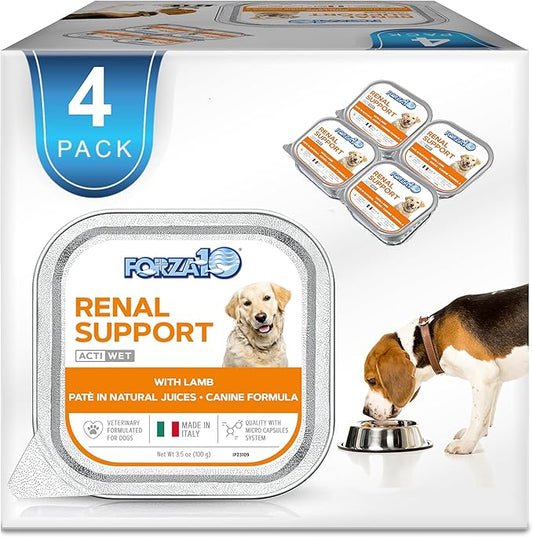 Forza10 Kidney Care Dog Food – Renal Support Wet Dog Food with Lamb, Low Protein & Phosphorus Formula, Sensitive Stomach, 3.5 oz Cans, 4 Pack – Vet Formulated, Made in Italy