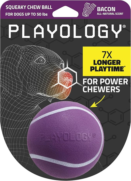 Playology Dog Toys | Squeaky Chew Ball - Squeaky and Bouncy Durable Floating Fetch Ball for Dogs | Medium Bacon Scented Toy - Easy to Clean and Made from Non Toxic Materials