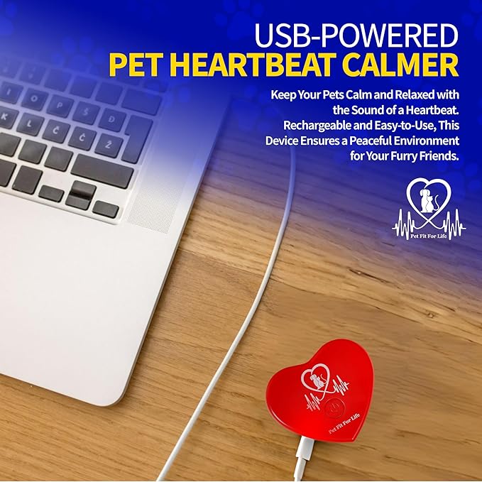 Pet Fit For Life Rechargeable Red Heartbeat Simulator with USB Cord – Long-Lasting Heartbeat Toy for Puppy & Kitten, Beating Heart Toy for a Peaceful Night for Dogs and Cats