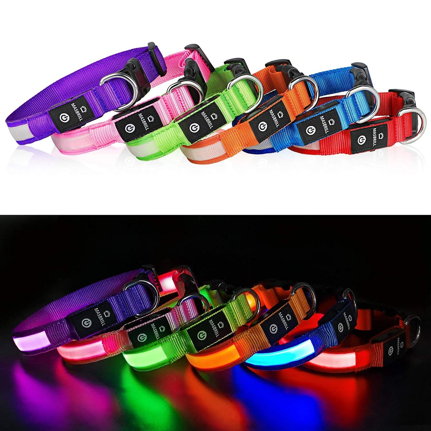 MASBRILL Light Up DogCollars-Rechargeable LED Dog Collar-Waterproof Night Walking Glowing Dog Collar for Small Medium Large Dogs
