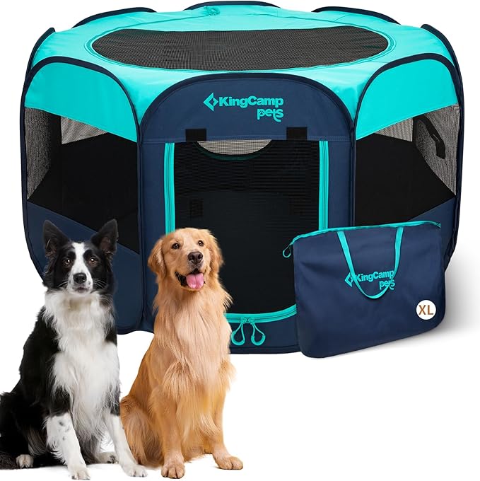 KingCamp Dog Playpen, Portable Foldable Cat Kitten Puppy Tent Crates 29"/36"/50" Pop Up Pet Playpen with Zippered Bottom & Cover for Indoor Outdoor Use (X-Large, Green)