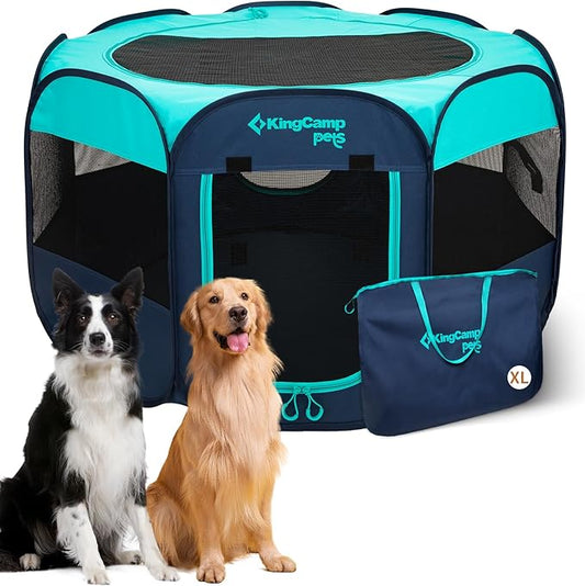 KingCamp Dog Playpen, Portable Foldable Cat Kitten Puppy Tent Crates 29"/36"/50" Pop Up Pet Playpen with Zippered Bottom & Cover for Indoor Outdoor Use (X-Large, Green)