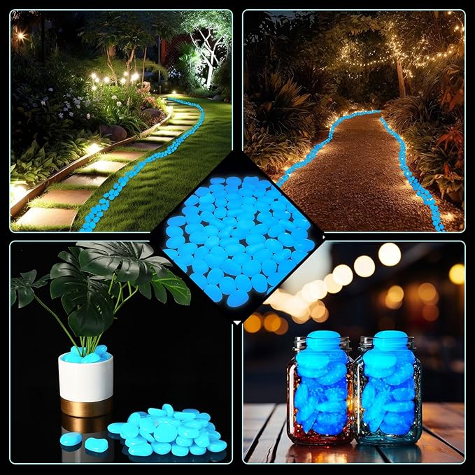100 Pcs Glow in The Dark Rocks Glow in The Dark Pebbles Outdoor Fish Tank Rocks Aquarium Gravel Luminous Stones for Walkway Succulent Plant Halloween Decor(1.8 Inch,Dark Blue)