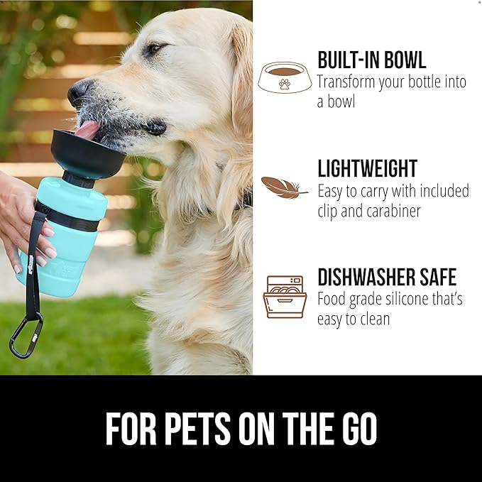 GORILLA GRIP Dog Water Bottle, Portable Water Bowl Dispenser for Dogs, 20 oz Leak Proof Pet Travel Squeeze Bottles, Food Grade Silicone, Puppy Essentials, Hiking Camping Trip Accessories, Turquoise