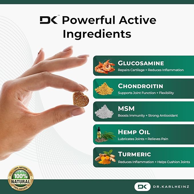 Glucosamine for Dogs - Max Strength Hip and Joint Supplement for Dogs - MSM, Chondroitin, Hemp Oil, Turmeric - Mobility Support and Pain Relief - 120 Chewable Tablets (Chicken Flavor)