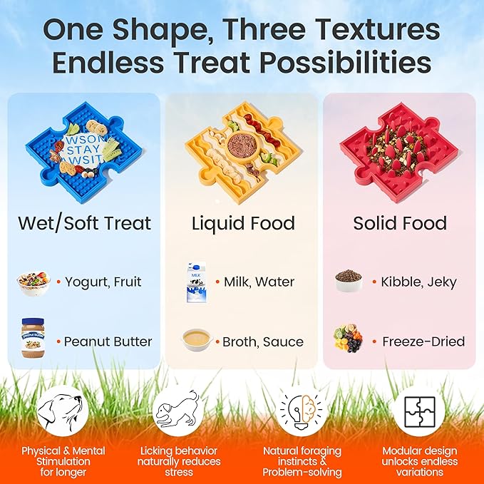 HowGo Puzzle Slow Feeder Lick Mat for Dogs, 38+ Suction Cups|Non-Slip Heavy Duty Maze Enrichment Bowl BPA-Free Silicone|Reduce Boredom Anxiety Free Combination (2PCs, Blue&Red)