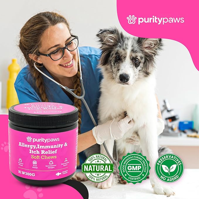 Itch & Immunity Treats – Dog Itchy Skin Relief for Paws, Skin, Eyes & Ears – Reduces Scratching & Licking – Seasonal Allergy Support for Any Dog Size (120 Count)