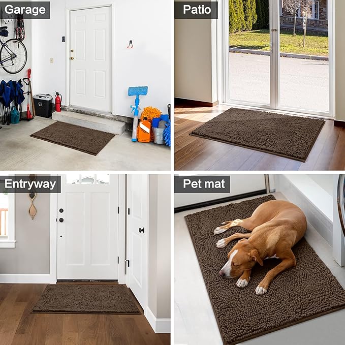 HOMEIDEAS Doormat Indoor Entrance, 36"x24", Highly Absorbent Chenille Muddy Dog Washable Non Slip Front Welcome Door Floor Mat for Entryway, Brown