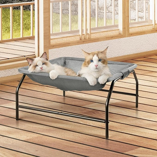 Large Cat Hammock Bed - Free-Standing Square Pet Sleeping Bed, Detachable, Easy Assembly for Indoor/Outdoor Use (Gray)