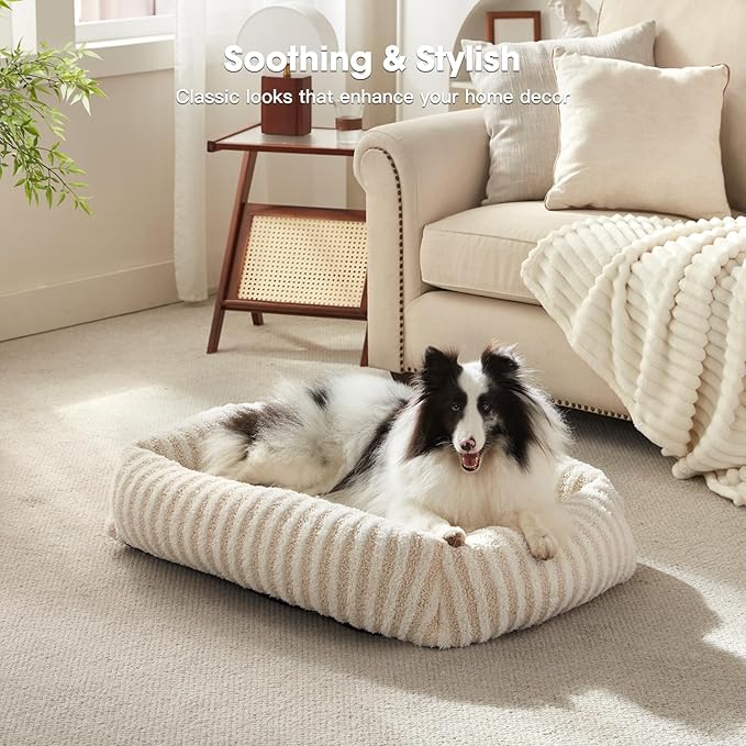 MIXJOY Dog Bed Large Size, Washable Large Dog Beds with Removable Cover, Rectangle Pet Beds for Big Dogs, Soft Warming Calming Pet Bed with Non-Slip Bottom, 36"x27"x8", White