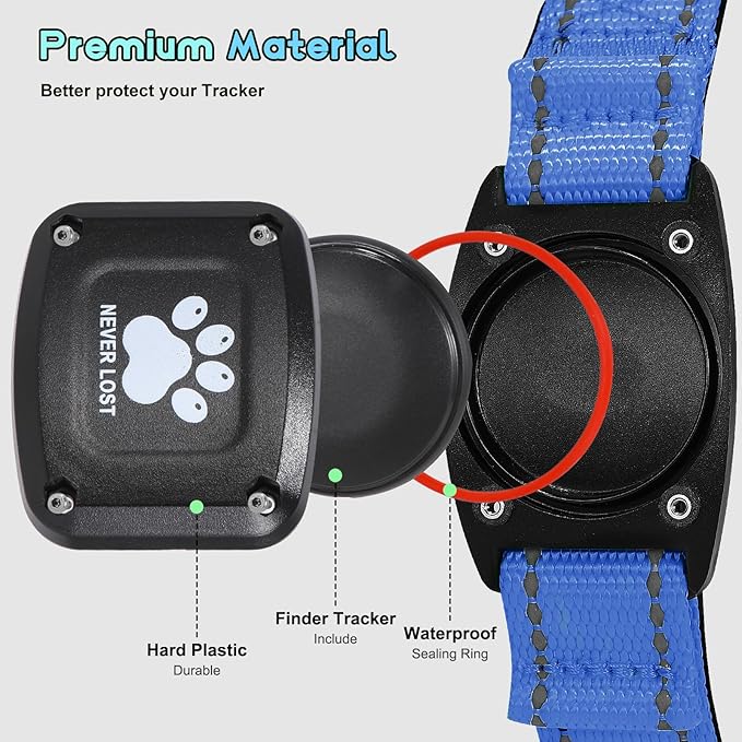 GPS Dog Collar Tracker 2-in-1,Reflective Waterproof Adjustable Pet Collar,iOS-Only,Ideal for Dog Tracking pet Tracker,for Small to Large Dogs,Real-Time Tracking,No Monthly Fees(Blue,Small)