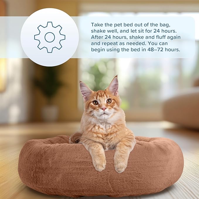 PETMAKER Dog Bed - Donut Pet Bed for Small Dogs - Dog Bed with Removable Washable Cover and Anti-Slip Bottom - Puppy Essentials (Beige)