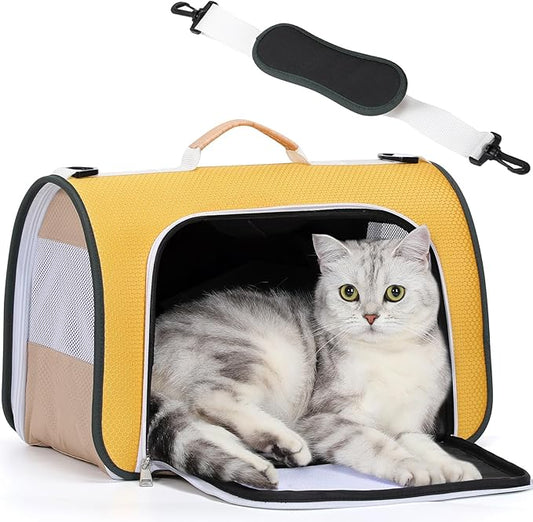 A4Pet Airline Approved Pet Carrier, Suitable for Cats, Puppies Under 18 lbs, Soft-Sided Dog Travel Carrier Collapsible and Easystore, 17" x 11" x 11", Yellow & Black
