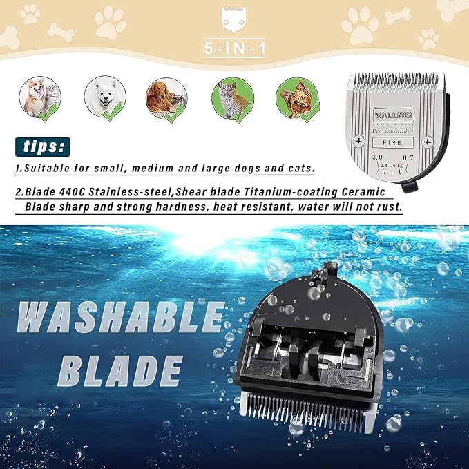 2 Pack Detachable Adjustable Pet Dog Grooming Clipper 5-in-1 Blade Compatible with WAHL Professional Animal Blade Arco, Bravura, Chromado, Creativa, Figura, and Motion Pet, Dog, and Horse Clippers