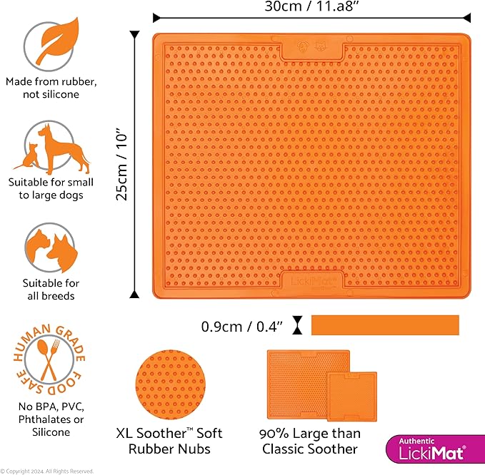 LickiMat X Large Breed Soother Dog Lick Mat, Dog Calmer, Slow Feeder, Anxiety Reliever Alternative to Puzzle Toys, Slow Feeding Bowls. Use Peanut Butter, Wet, Raw, Mixed Food, Healthy Treats - Orange