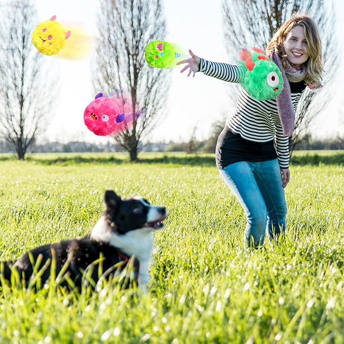 HyDren 8 Pack Soft Squeaky Dog Ball Toys 2 In1 Fuzzy 4" Dog Balls with Squeakers Plush Funny Puppy Ball Bulk Small Dog Valentine Toys Monster Dog Chewers for Small Medium Puppy Dog Pet Birthday Gift