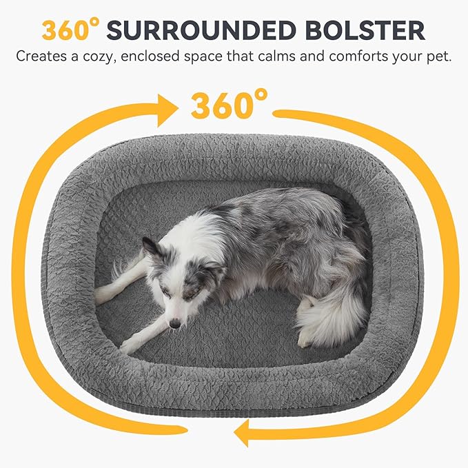 JOEJOY Orthopedic Dog Bed for Medium Dogs, Egg-Crate Memory Foam Pet Bed with Bolster Sides, Waterproof Lining, Removable Washable Cover & Non-Slip Bottom, Grey