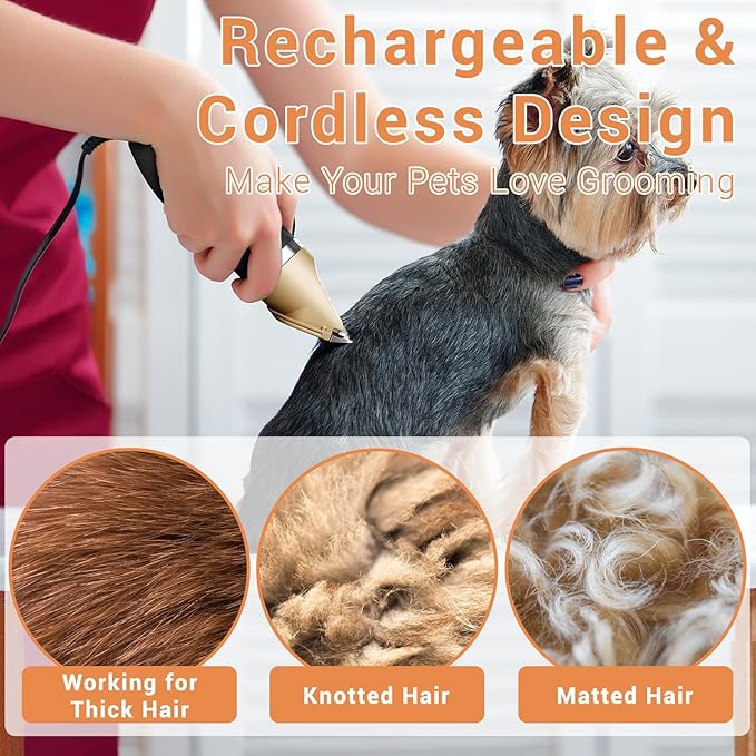 Rechargeable Cordless Dogs Cats Horse Grooming Clippers - Professional Pet Hair Clippers with Comb Guides for Dogs Cats Horses and Other House Animals Pet Grooming Kit