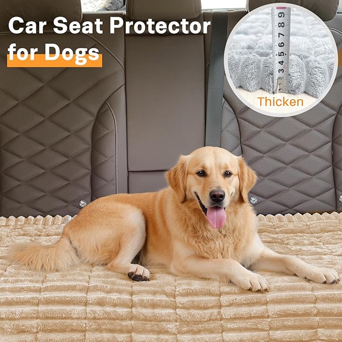 Dog Car Seat Cover for Back Seat, Dog Bed for Car, Fit for Backseat Extenders, Car Seat Protector, Nonslip Soft Durable for Cars Trucks and SUVs (Light Brown, 24.8"*54")