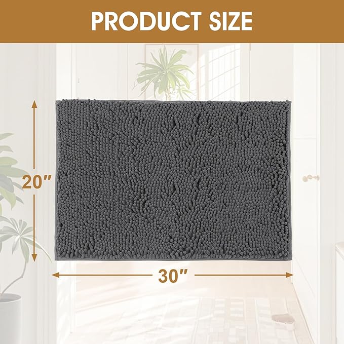 IM HOME 4 Pieces Muddy Door Mats for Dogs, Chenille Absorbent Pet Mats, Quick Dry, Trap Dirt Non Slip Heavy Indoor Doormat Soft Dog Bed Mat Front Inside Door Mat for Indoor Outdoor Entrance,Grey