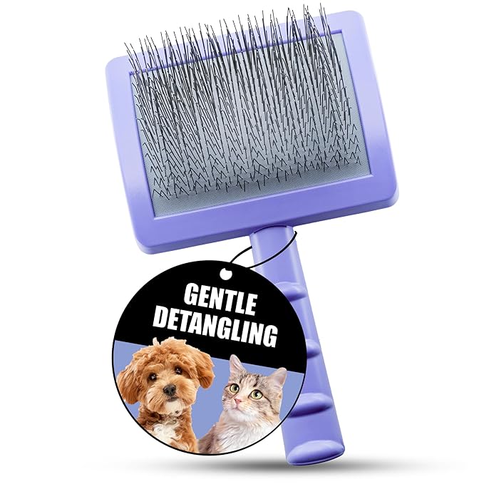 Tauro Pro Line Plastic Long & Short Hair Slicker Dog Brush for Deshedding & Detangling - Purple Slicker Brush for Dog & Cat Grooming - 0.98″ Pins, Flexible Cushion & Non-Slip Grip