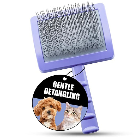 Tauro Pro Line Plastic Long & Short Hair Slicker Dog Brush for Deshedding & Detangling - Purple Slicker Brush for Dog & Cat Grooming - 0.98″ Pins, Flexible Cushion & Non-Slip Grip