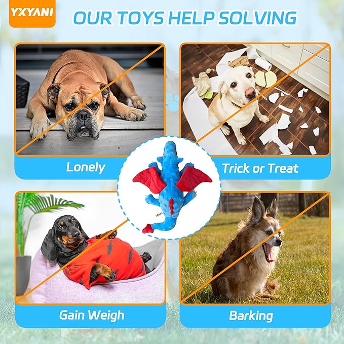 Dragon Dog Squeak Plush Toy Chew Toy Resistant to Bite Keeps Dogs Healthy and Happy Birthday Gift Suitable for Large, Medium and Small Dogs Blue 14 Inch