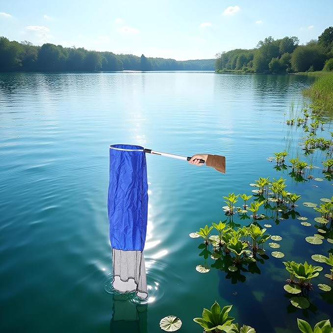 Fishing Net, Aquarium Soft Fishing Net Long Knotless Netting Koi Tansfer Mesh for Medium Large Fish(Diameter 40CM, Handle 50CM)