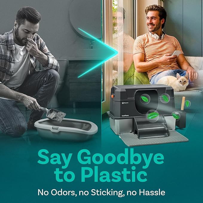 Stainless Steel Cat Litter Box with Lid - XL 3-in-1 Design for Indoor Cats - Stainless Steel Litter Box - Maximum Privacy and Odor Control for Indoor Cats - Black