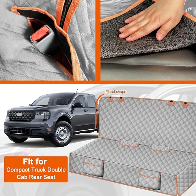 Dog Car Seat Cover Compatible with Ford Maverick/Hyundai Santa Cruz, Waterproof Pet Bench Seat Cover for Back Seat, 600D Heavy Duty Scratch Proof Nonslip Truck Seat Covers for Dogs
