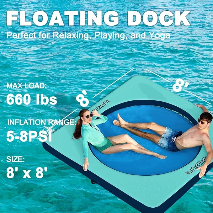 Inflatable Dock Floating Platform with Mesh, Heavy Duty Water Hammock Floats Floating Ring, Tanning Pool Hammock Inflatable Raft Mat Lake Floats for Adults Ocean
