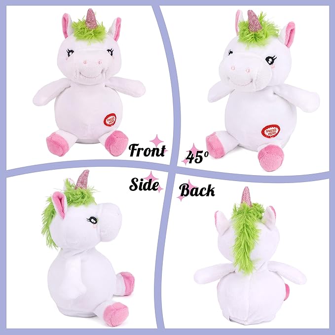 Hopearl Talking Unicorn Repeats What You Say Nodding Electric Interactive Animated Toy Speaking Plush Buddy Birthday Festival for Toddlers, 7.5''