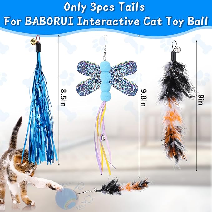 BABORUI 3Pack Tails for Interactive Cat Toy Ball, Replaceable Cat Ball Tail, Only Tails(Interactive Cat Toy Balls Not Included)