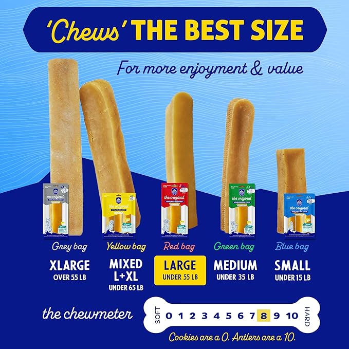 Himalayan Dog Chew Original Yak Cheese Chew, 1 Large Stick, 3.3 oz, Gluten Free, Healthy Treats, Grain & Lactose Free 100% Natural, Long Lasting for Dogs Under 55 lbs