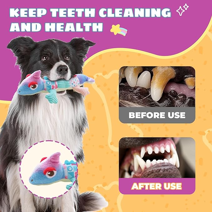 Squeaky Dog Toys Stuffed Tear-Resistant Plush Chameleon Pet Toy Eliminates Boredom for Small Medium Breed, for Chewing and Playing Tug of War (Purple)