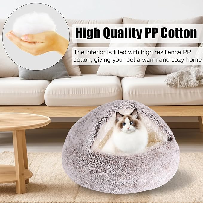 HYQ Small Dog Bed, Cat Beds for Indoor Cats Washable, Cozy Cat Cave Bed, Non-Slip Cat Beds, Calming Dog Bed with Hooded Cover, Dog Bed with Cover for Small Medium Pets (Coffee, 20×20 Inch)