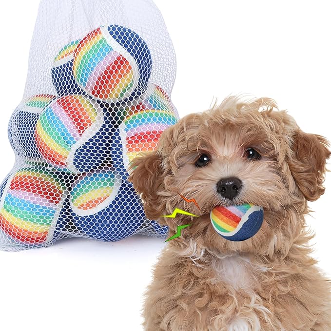 Nobleza Squeaky Tennis Balls for Dogs, 12 Pack 2.5" Floatable Dog Tennis for Small Medium Pet, Training Safe Natural Rubber Dog Toys Balls for Dogs to Fetch Exercise, Rainbow