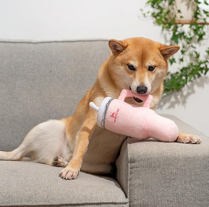 Tumbler Cup Funny Dog Toy - Parody Plush Squeaky Crinkle Dog Toy (Pink Dusk)
