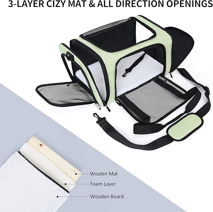 Mile High Life | Outdoor Travel Pet Carrier | Kitty Puppy Cat Carriers | Collapsible Dog Carrier for Small Medium Dogs | Cat Crates w Breathable Mesh with Soft-Sided (Green, Large)