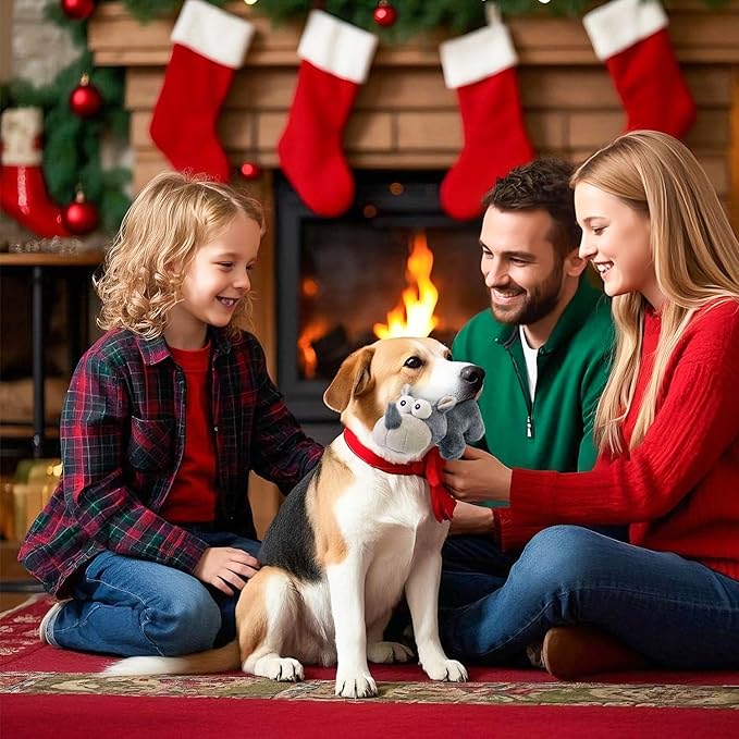 VWPYCHI Tough Dog Toy, Stuffed Chew Large Dog Toys to Keep Them Busy, Interactive Squeaky Tug of War Doggie Toy, Crinkle Grey Good Size Rhino Best Gift Christmas